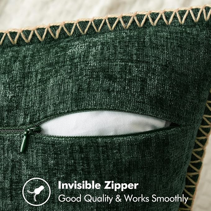 MIULEE Pack of 2 Pillow Covers 20x20 Inch Dark Green Farmhouse Decorative Throw Pillow Covers with Stitched Edge Soft Chenille Solid Dyed Couch Pillow Covers for Sofa Bed Living Room