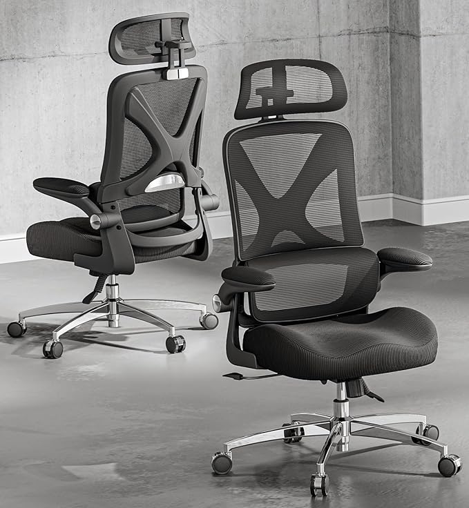 Ergonomic Office Chair with Headrest, Lumbar Support, Flip-Up Armrests, Thick Memory Foam Seat - 350lbs Capacity, Adjustable Height for Big & Tall, Perfect for Home Office Studios