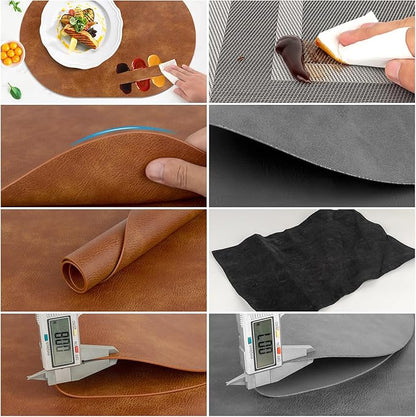 ADRIMER Placemats, Heat Resistant Oval Placemats Set of 4 Washable 12 x 17 Inch, Waterproof Table Mats, Wipeable Pu Place Mats for Kitchen, Dining Room, Turmeric Brown