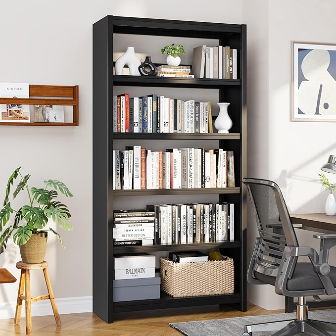 69.3" Tall Metal Bookshelf, Black Bookcase with Display Shelves, 5 Tier Open Shelf Bookcases for Living Room, Bedroom, Home Office, Study, Library