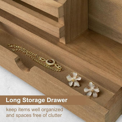 Key Holder Wall Mount, Mail Holder with Storage Drawer and 5 Key Hooks for Coat, Dog Leash, Home Decor Rack, House Accessories, Entry Way Organizer (Light Brown)