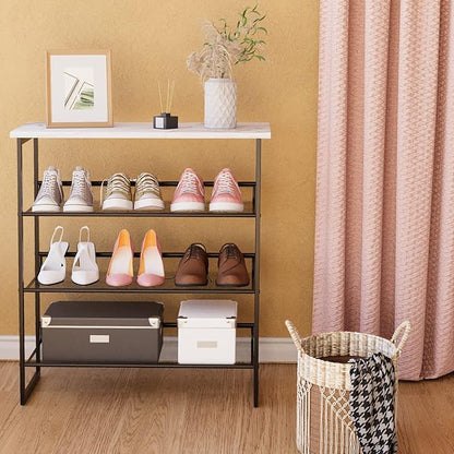 Garden 4 you 4 Tiers White Marble Shoe Rack,Freestanding Organizer Multi-Purpose Adjustable Flat and Slant Storage Rack Shoe Shelf, High Heels Potted Plant for Entryway Hallway Living Room Closet