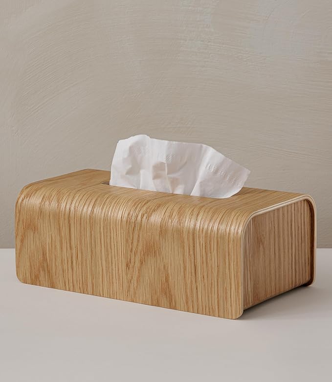 Kazai.® Tissue Box Cover 'Toke' | Real Wood Veneer, FSC® Certified | Decorative Rectangle Tissue Holder for Bathroom or Living Room | Scandinavian Design | Oak