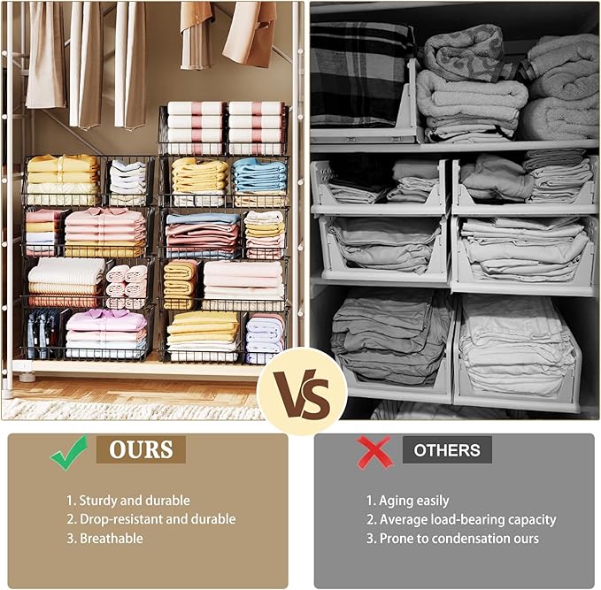 3-Tier Stackable Closet Organizers and Storage, Metal Wire Closet Shelves, Space-Saving Closet Organizer with Adjustable Dividers for Bedroom, Cabinet & Laundry Room