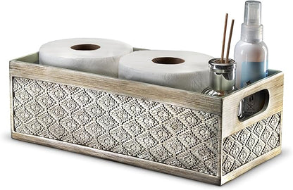 Creative Scents Dublin Silver Bathroom Decor Box Toilet Paper Holder Storage Basket - Decorative Toilet Tank Topper Bathroom Storage Organizer - Bathroom Sink Organizer Countertop Container