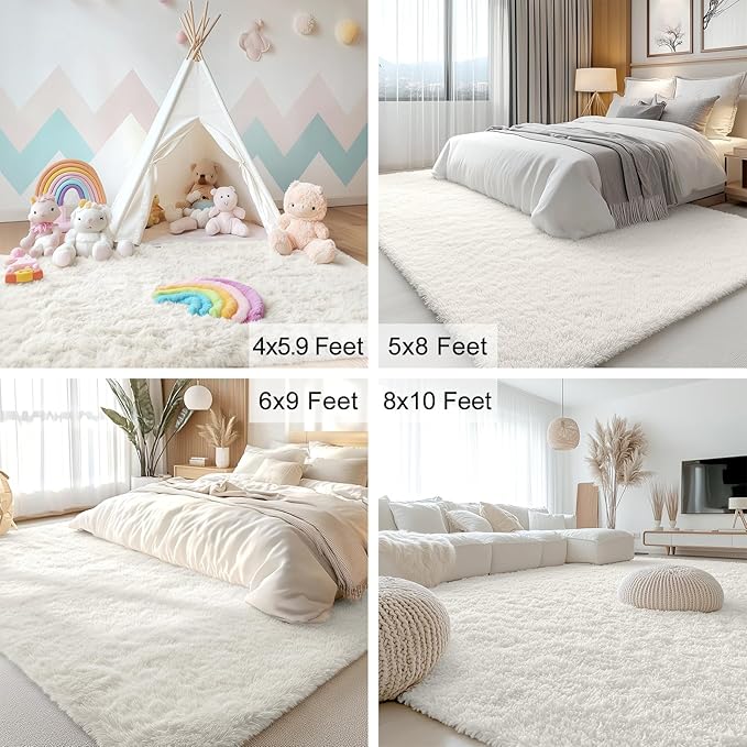 OLANLY 2x10 Machine Washable Runner Rugs for Hallway, Soft Fluffy Shaggy Bedside Rugs for Bedroom, Living Room, Indoor Floor Carpet for Kids Girls and Boys, Nursery Rooms, Home Decor Aesthetic, Ivory