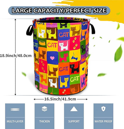 Cute Cat Laundry Basket Funny Pet Foldable Oxford Cloth Funny Tote Bag Laundry Hamper Clothes Storage Bucket Toy Organizer For Bathroom/Laundry Storage/Bedroom 18.9x16.5 Inch