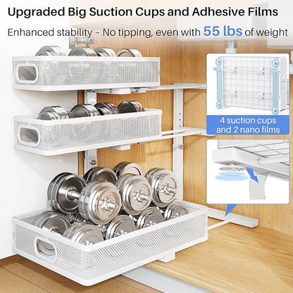 Under Sink Organizer, 2-Pack 3-Tier Thickened Metal Pull out Cabinet Organizer Shelf, Height Adjustable Slide out Storage Drawer Rack for Kitchen Bathroom Pantry Laundry Home Organization, White