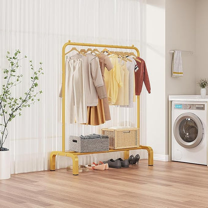 JIUYOTREE Standard Clothes Clothing Garment Rack with Storage Shelves Clothes Organizer for Hanging Clothes Coat Jacket Shirt Sweater Jeans Gold