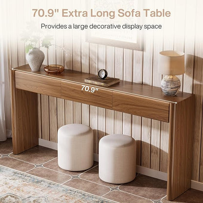 Tribesigns Console Table with 3 Drawers, 70.9" Wooden Entryway Table Behind Couch, Farmhouse Long Console Sofa Station with Storage for Entrance, Foyer, Hallway, Living Room, Easy Assembly (Brown)