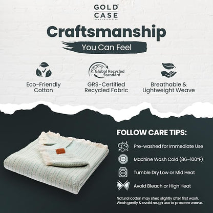 Gold Case Throw Blanket for Couch - 100% Recycled Turkish Cotton Blankets & Throws - Vintage Soft Throw Blankets for Living Room - Boho Decorative Woven Couch Blanket - 60x80 - Aqua
