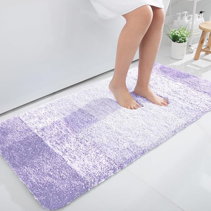 OLANLY Bathroom Runner Rugs Mat 44x24, Extra Soft Absorbent Microfiber Bath Rug, Rubber Backing, Quick Dry, Washable Long Bath Mats for Bathroom, Tub and Shower, Home Decor Accessories, Light Purple
