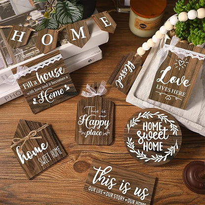11 Pcs Home Tiered Tray Decor Sweet Home Rustic Farmhouse Tiered Tray Decorations Set Spring Wooden Signs Vintage Farm Animal Farmhouse Tabletop Wood Signs for Kitchen Table Shelf Decor