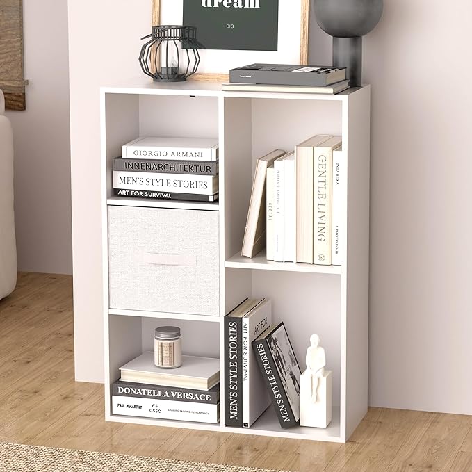 Cube Bookshelf, White Wooden Cube Storage Organizer, Freestanding Book Shelf, Cubby Shelf, Perfect Shelves for Bedroom, Kids Room, Closet, Classroom & Office (5-Cube)