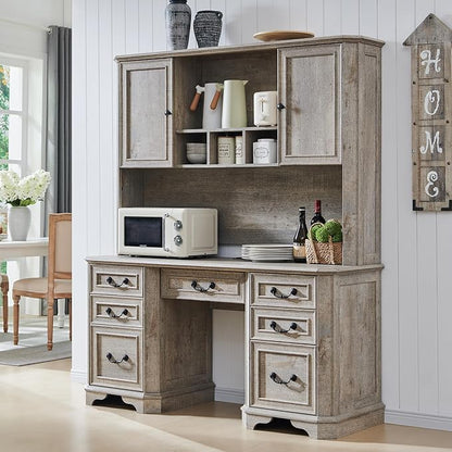 T4TREAM 59" Home Office Desk Hutch with Ample Storage, Only Match VSC Series Farmhouse Desk (Light Rustic Oak)