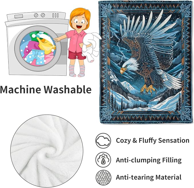 Blue Eagle Blanket,Mountain Nature Southwestern Throw Blankets,Gifts for Kids Adults & Wildlife Loves,Lightweight Soft Fleece,for Sofa Couch Bed Room Travel,Birthday Decor,40x50in