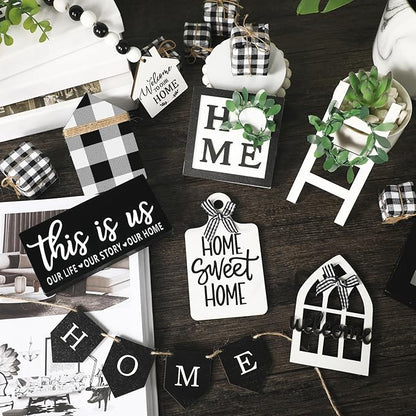 Set of 11 Home Tiered Tray Decor This is us Rustic Farmhouse Tiered Tray Decorations Set Home Wooden Signs Vintage Farm Animal Farmhouse Tabletop Wood Signs for Kitchen Table Shelf Decor