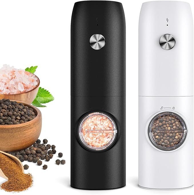 Electric Salt and Pepper Grinder Set, Rechargeable Automatic Salt and Pepper Shakers, Adjustable Coarseness Pepper Grinder with Led, Kitchen Appliances Gifts for Mom