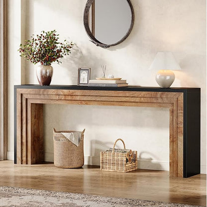 Tribesigns 70.9-Inch Long Console Table, Farmhouse Narrow Wooden Sofa Table Behind The Couch for Living Room, Entryway, Hallway, Foyer, Black + Natural Wood Color