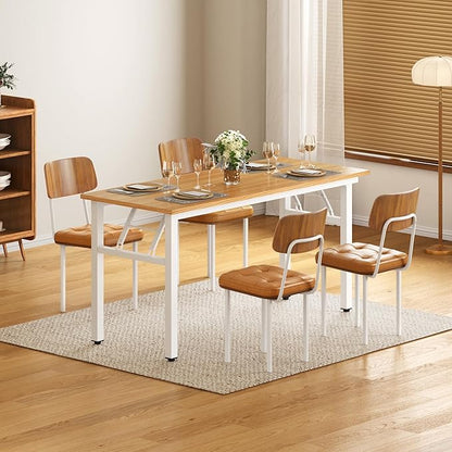 DlandHome Computer Desk, 59.8Inch Office Desk Computer Table, Study Writing Study Desk for Home Office, Teak and White
