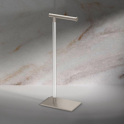 Gatco 1331SN Toilet Paper Holder Stand, Satin Nickel, Acrylic Post, Weighted Base, Freestanding Bathroom Floor Stand, 22.25 Inch