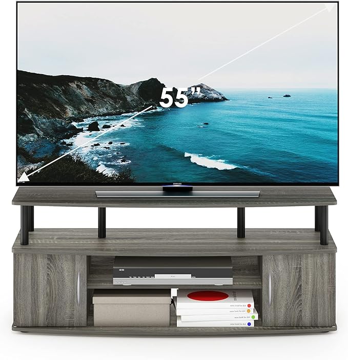 Furinno JAYA Large Entertainment Stand for TV Up to 55 Inch, French Oak Grey/Black
