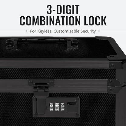 Vaultz Combination Lock Box - Pack of 1-10 x 7.25 x 7.75 Inch Standard Safe with Key and Combo Lock for Important Documents, Medicine & Money - Tactical Black