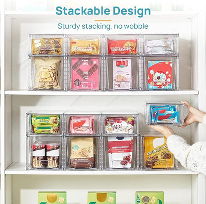Vtopmart 4 Pack Clear Stackable Storage Drawers,Under Sink and Kitchen Organizers Storage,Easy to Assemble Plastic Drawers for Baby Bottle,Medicine, Bathroom,Cabinet and Pantry Organization