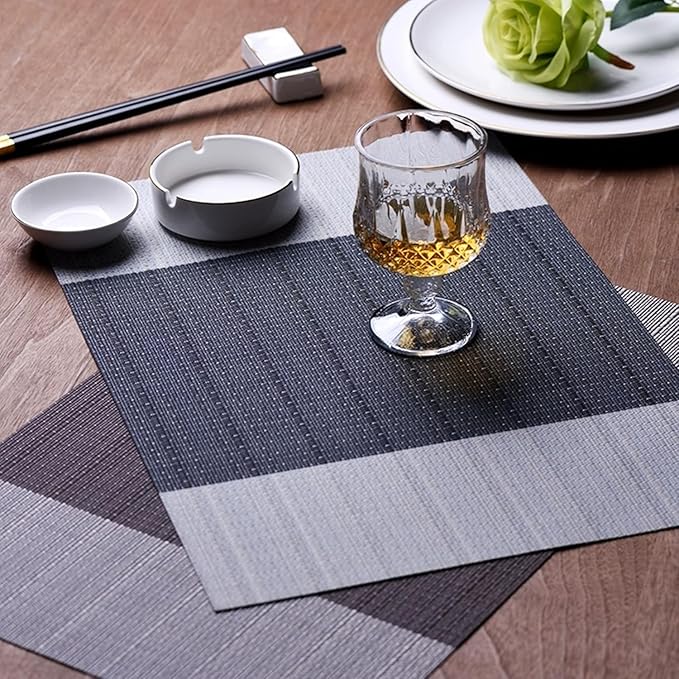 Tableware Mat Set of 10 Washable and Stain Resistant Woven Meal Mats, Thermal Insulation Mat 12x18 Inches,Heat-Resistant, Scald Resistant and Waterproof for Kitchen and Dining Table (Grey)