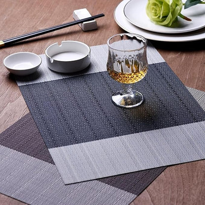 Tableware Mat Set of 10 Washable and Stain Resistant Woven Meal Mats, Thermal Insulation Mat 12x18 Inches,Heat-Resistant, Scald Resistant and Waterproof for Kitchen and Dining Table (Grey)