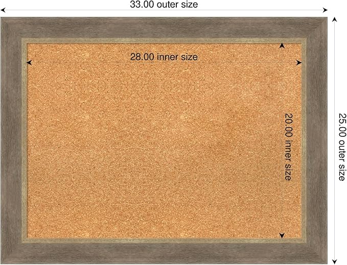Amanti Art Natural Cork Board for Wall, 25x33 Vision Board with Brown Wood Frame, Medium Corkboard Office Decor for Home Organization, Coastal Corkboard Pinboard to display items for home organization