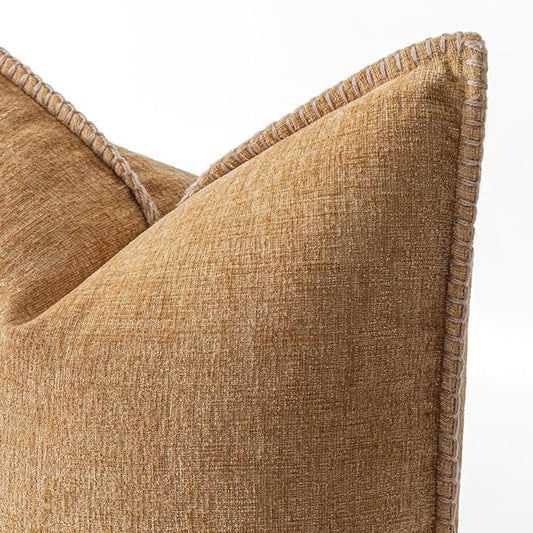 MIULEE Pack of 2 Couch Throw Pillow Covers 18x18 Inch Apricot Brown Farmhouse Decorative Pillow Covers with Stitched Edge Soft Chenille Solid Dyed Spring Pillow Covers for Sofa Bed Living Room