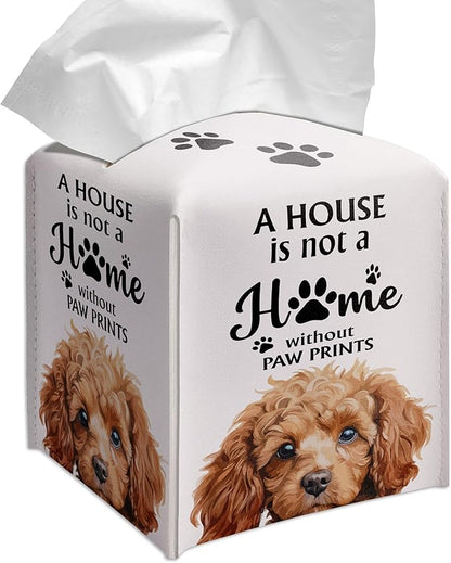 Grace Yonks Cute Poodle Tissue Box Cover Square, Poodle Dog Cube Case for Facial Tissues, 5.2" PU Leather(033)