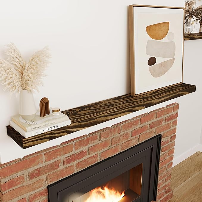 Howizz 60'' Pine Wood Floating Shelf for Wall - Rustic Wall Mounted Wooden Shelf for Stylish Home Décor, Fireplace Mantel 60inch (Dark Brown, 60x8x2) - 1pcs