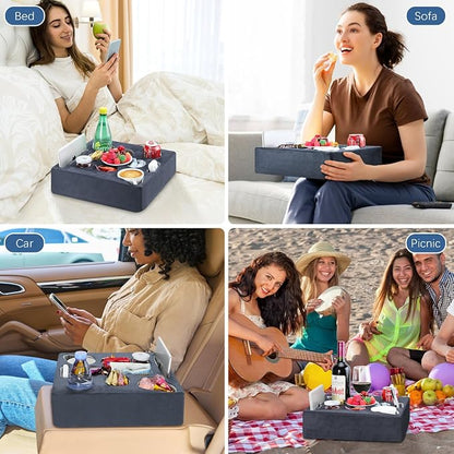 MoKo Couch Cup Holder Pillow, Sofa Bed Cup Holder for Drinks, 7 Slot Tray Couch Drink Holder, Couch Caddy for Remote, Snacks, Drinks, Tablet, Cup Holder for Couch, Bed, Rv, Tv, Car, Man Cave, Boat
