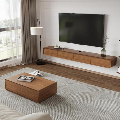 POVISON Mid Century Coffee Table with 4 Drawers,51” Rectangle Wood Coffee Table for Living Room, Fully Assembled, Walnut