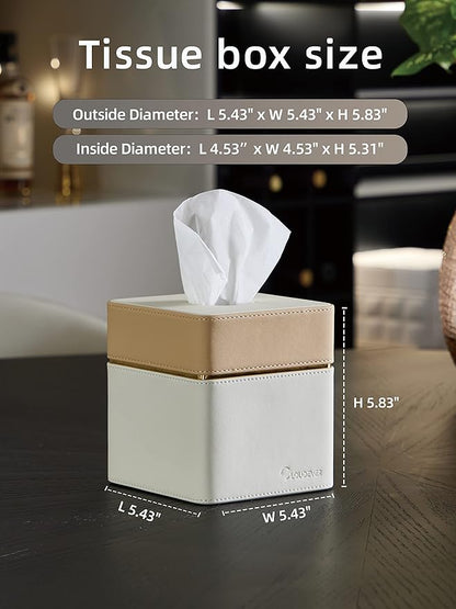 Cloudever Tissue Box Holder Cover Square, Modern PU Leather Decorative Tissue Cube Holder Organizer-Apricot Cream