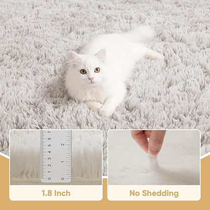 Area Rug for Living Room Bedroom: 6x9 White Soft Fluffy Shag Upgrade Non-Slip High Pile Carpet Large Fuzzy Plush Indoor Floor Decor Shaggy Rug for Kid Boys Girls Dorms Playroom Nursery Modern Home