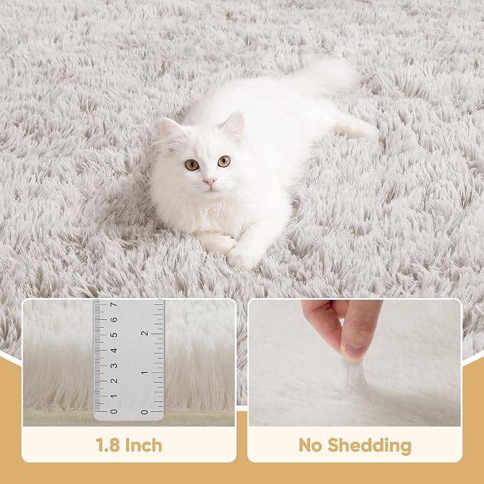 Area Rug for Living Room Bedroom: 9x12 White Soft Fluffy Shag Upgrade Non-Slip High Pile Carpet Large Fuzzy Plush Indoor Floor Decor Shaggy Rug for Kid Boys Girls Dorms Playroom Nursery Modern Home