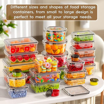 KEMETHY 50 PCS Food Storage Containers with Lids Airtight, Total 629oz, BPA-free, Food-grade, Eco-friendly Material, Leak Proof Plastic Containers, Microwave/Dishwasher Safe
