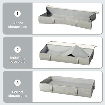 TidyCorner 2-Pack Under Bed Storage Containers, 6 Inches Tall Underbed Clothes Storage Organizer Bin with Sturdy Sidewalls/Bottom, Underbed Storage Bins 2 Storage Thin Bins