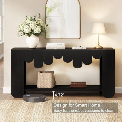 IBF Black Console Table, 63” Long Wood Entryway Table with Storage, 2-Tier Modern Sofa Table Behind Couch for Home Living Room, Rectangular Entry Table for Hallway Entrance Foyer Front Door, Black Oak