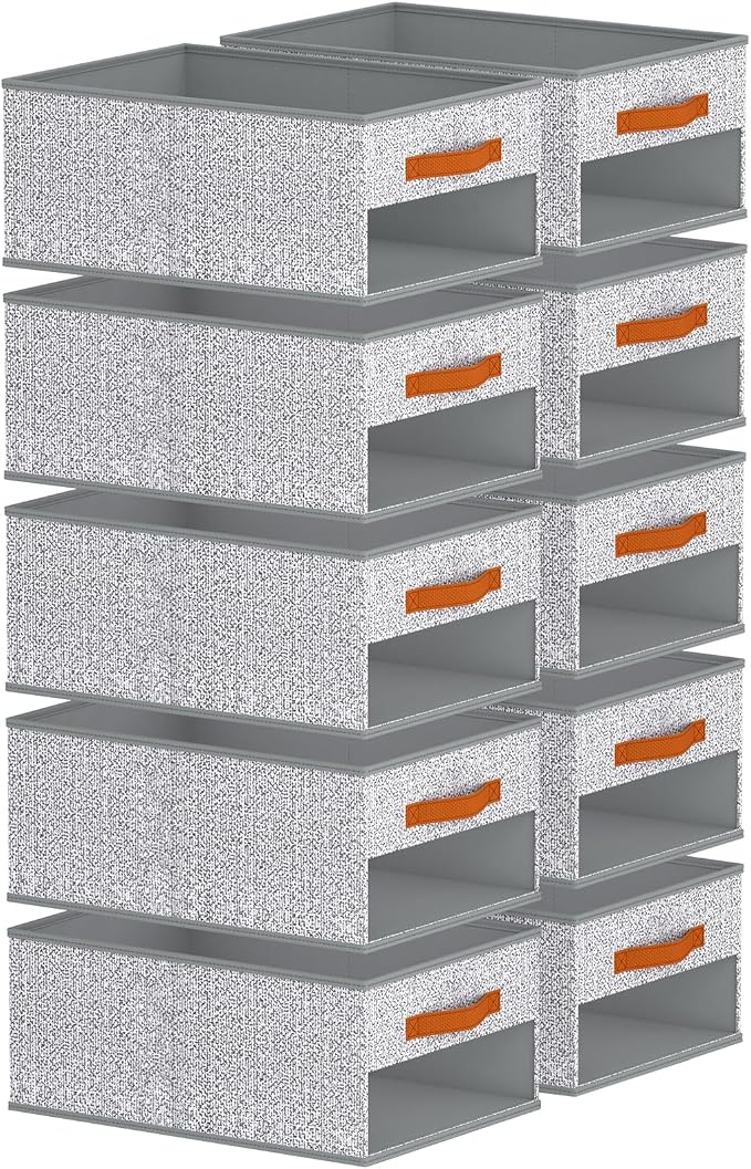 Homsorout Drawer Organizers and Storage - 10 Pack Foldable Pants Organizer with Clear Window & Handles, Fabric Closet Organizer for Clothes, Jeans, Sweaters, Towels, T-shirt, Scarf (Ant Light Gray)