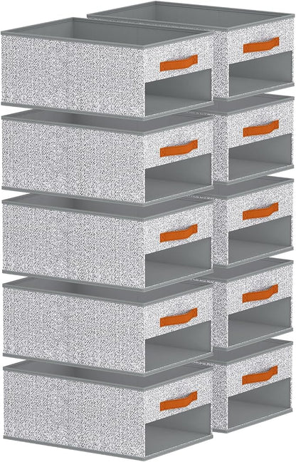 Homsorout Drawer Organizers and Storage - 10 Pack Foldable Pants Organizer with Clear Window & Handles, Fabric Closet Organizer for Clothes, Jeans, Sweaters, Towels, T-shirt, Scarf (Ant Light Gray)