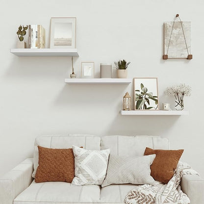 Vivelove Floating Shelves for Wall 24 inchs Long, 9.1” deep Wall Shelf for Bedroom, Bathroom, Living Room, Kitchen, Office Home Decor, Deep Wood Shelves with Invisible Brackets, Set of 2 White