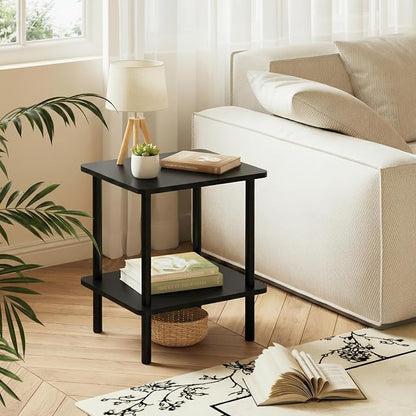 FORAOFUR End Table with Charge Station, Black Small Side Table with USB Ports and Outlets, Narrow Side Table for Living Room, Bedroom and Office, Small Nightstand with Charging Station
