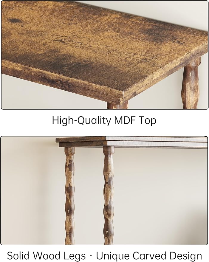 NiHome Wood Console Table with Carved Solid Wood Legs, 39.4"x11.8"x31.5" Matte Fingerprint-Resistant Finish, 2-Tier Narrow Table for Entryway, Hallway, Living Room, Foyer, Easy Tool-Free Assembly