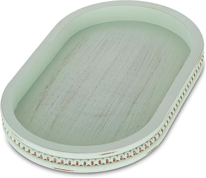 Hanobe Decorative Trays for Coffee Table: Sage Green Oval Bathroom Trays - Wood Modern Farmhouse Decor for Home Kitchen Counter Entryway Table