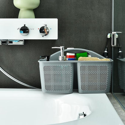 Plastic Gray Shower Caddy Basket, Divided Cleaning Portable Shower Basket with Handle Compartments Storage Organizer for Bathroom, College, Kitchen, Dorm Room Essentials