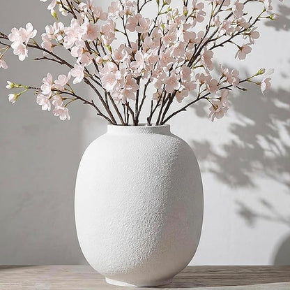 Large White Ceramic Vase, 9.85in Rustic Round Tall Vase for Table Centerpieces, Modern Homes Farmhouse Living Decor (Sandstone White)
